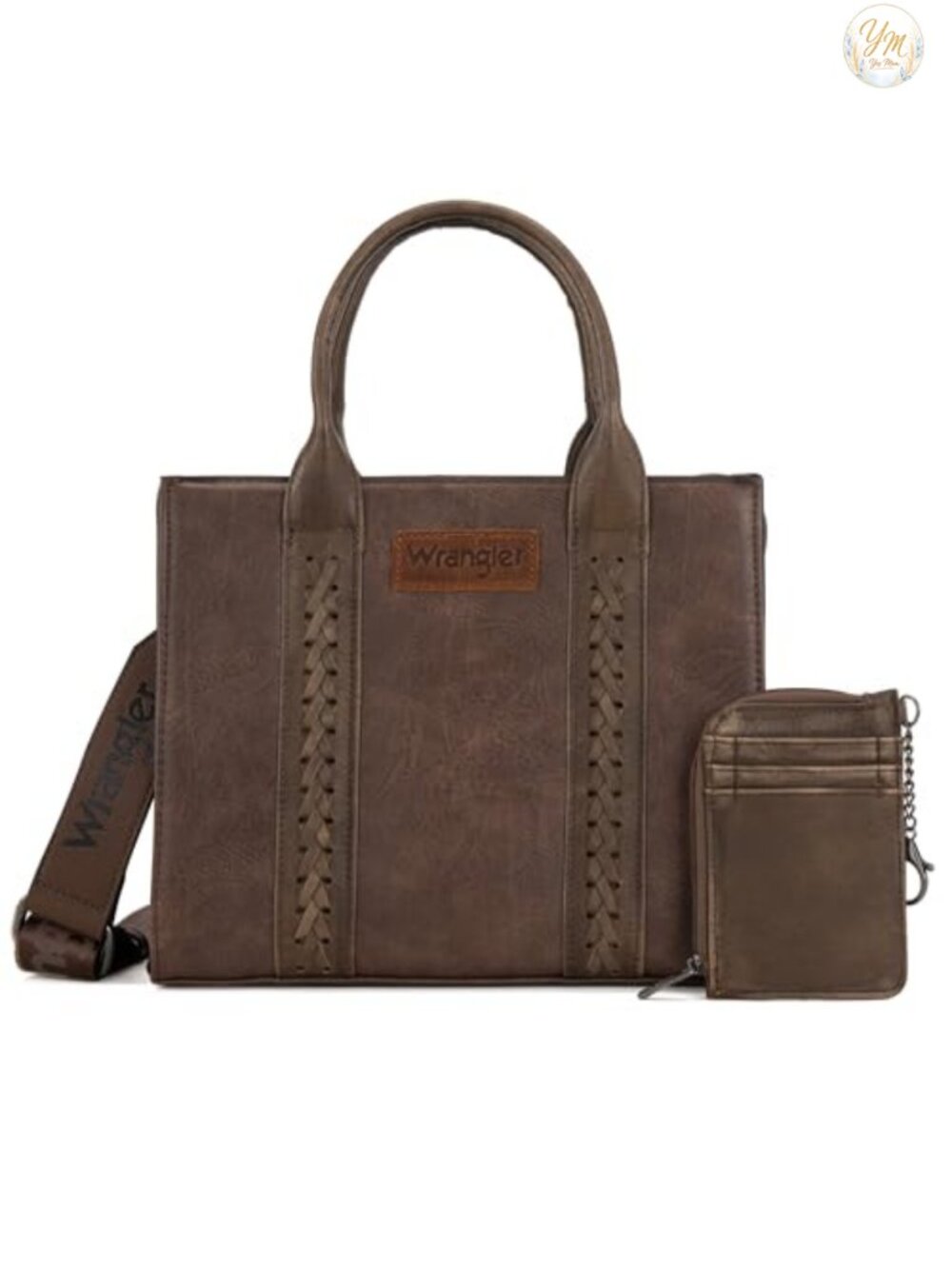 Women's Satchel Tote Handbag with Whipstitch Detail Faux Leather Card Holder